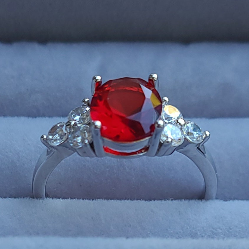 Ruby Red Oval Sapphire Sterling Silver Plated Ladies Ring- Sizes 6, 7, 8, 9
