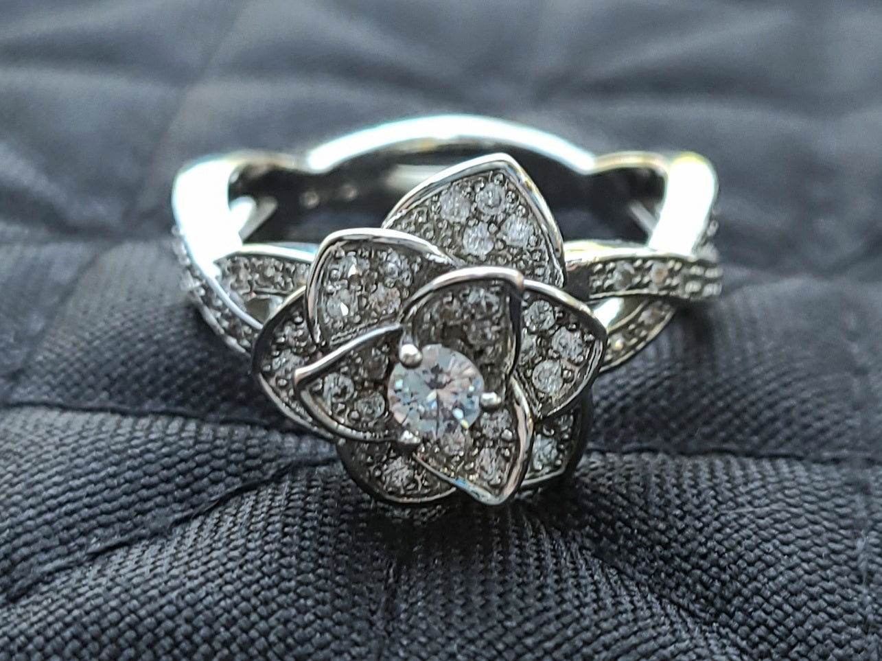 White Sapphire Rose Sterling Silver Plated Ladies Ring- Sizes 6, 6.75, 7, 9, 9.25