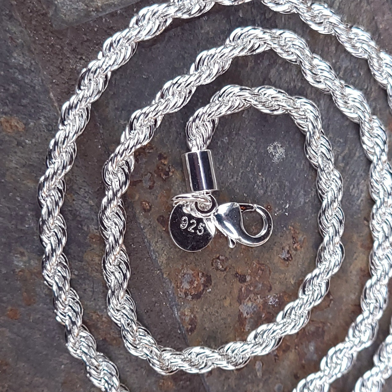 Sterling Silver Plated .925 Rope Chain with Lobster Claw, in 2mm or 4mm and 16" 18" 20" 22" 24"