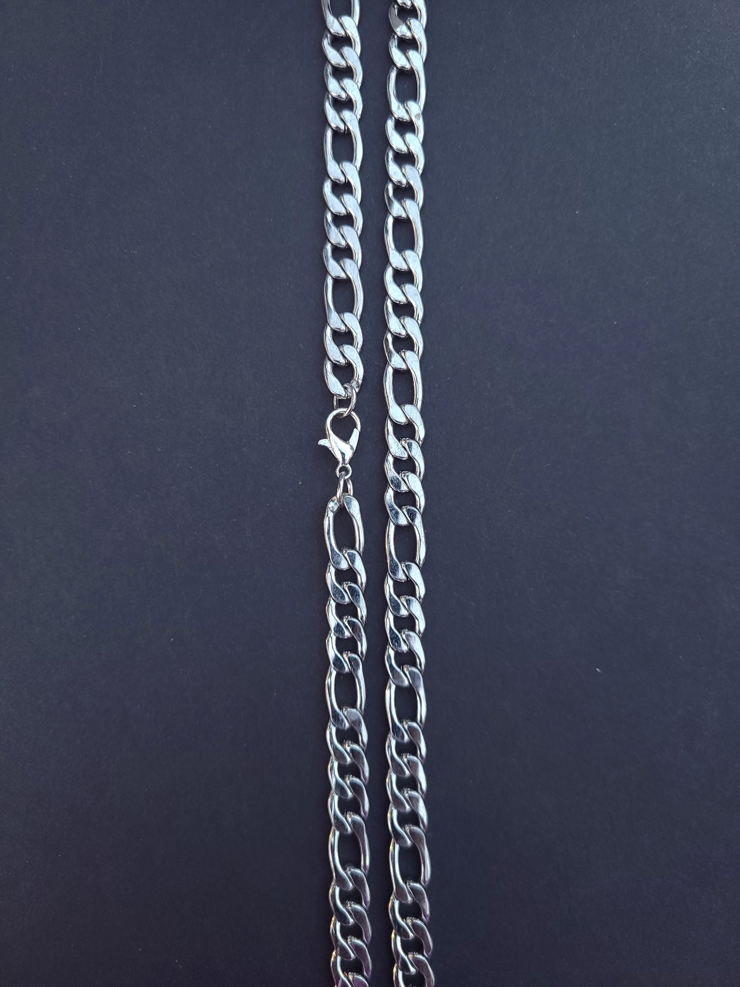 Silver Stainless Steel Figaro Chain with Lobster Claw, in 7mm or 9mm and 24" or 26"