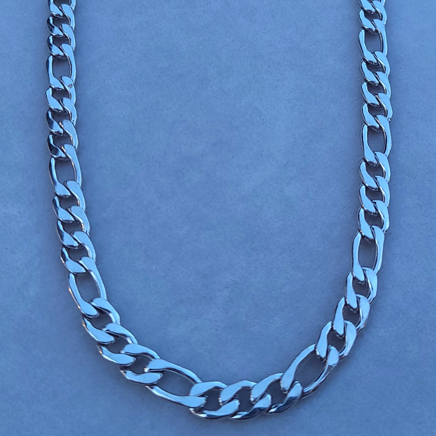 Silver Stainless Steel Figaro Chain with Lobster Claw, in 7mm or 9mm and 24" or 26"