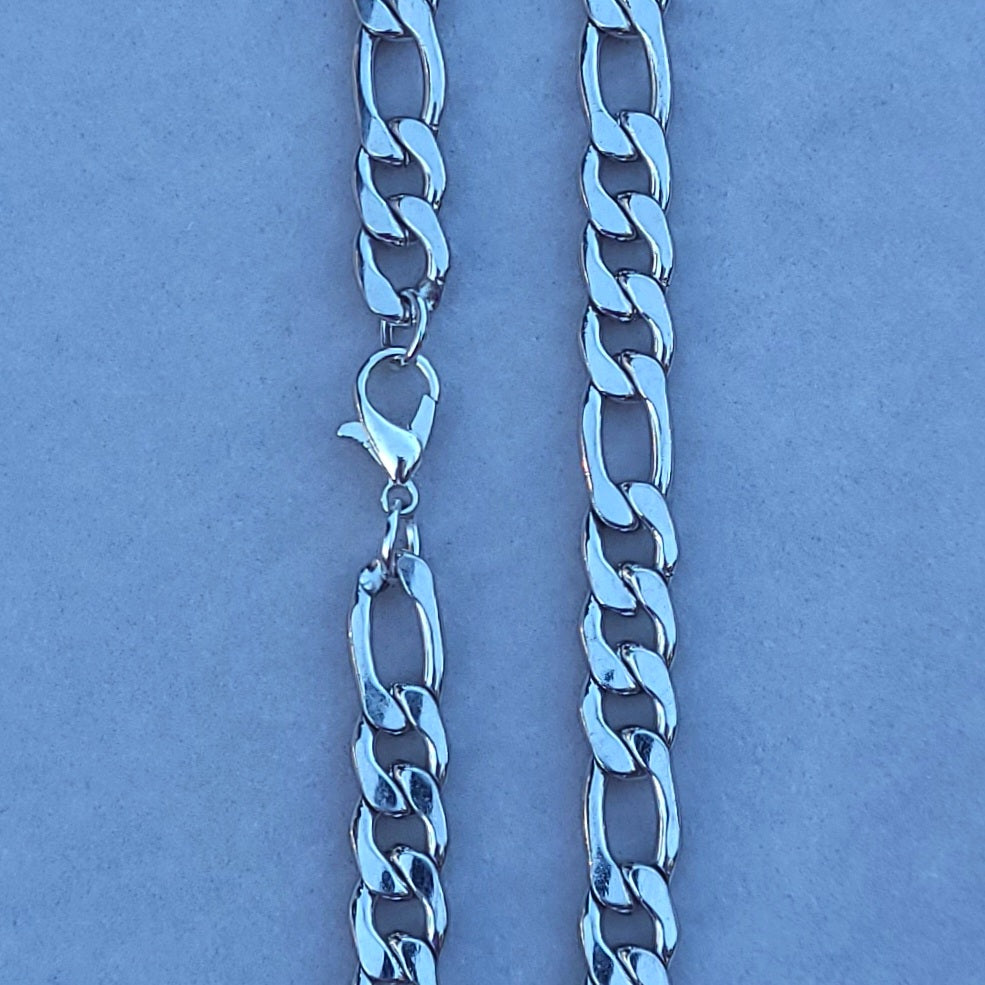 Silver Stainless Steel Figaro Chain with Lobster Claw, in 7mm or 9mm and 24" or 26"