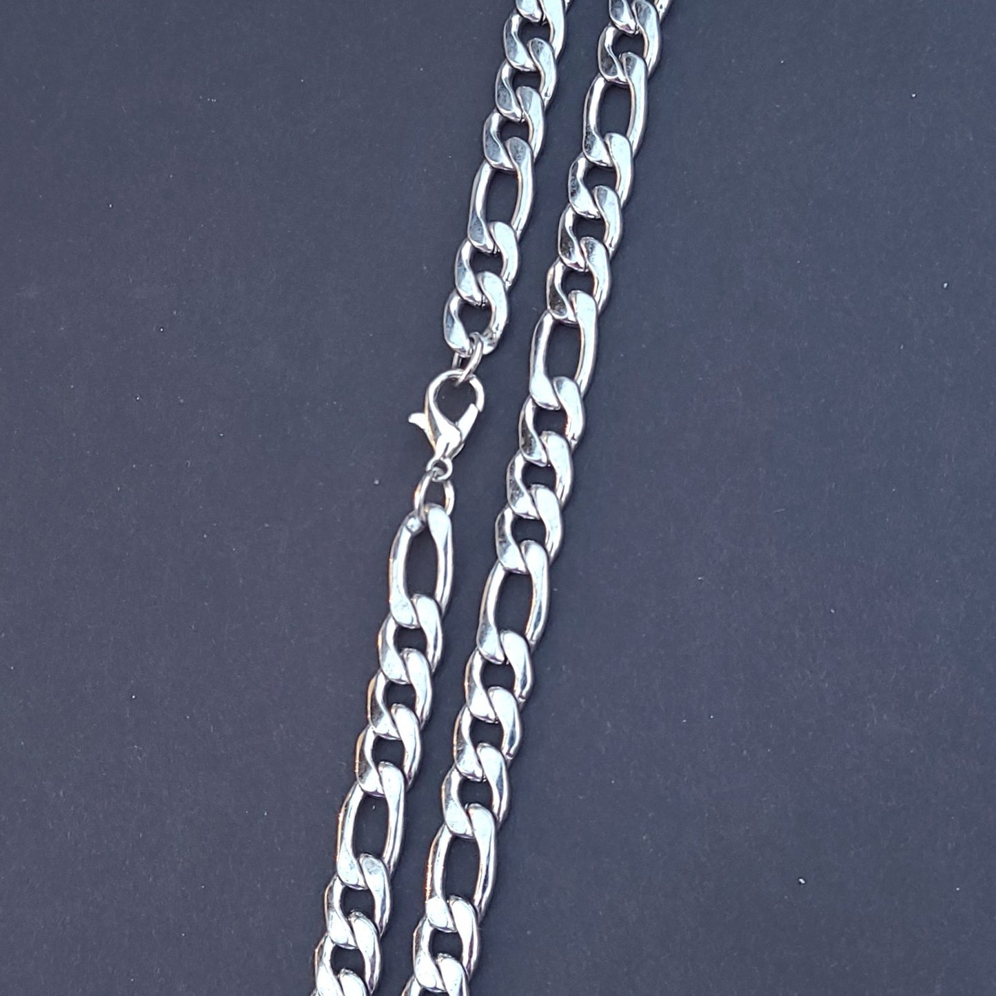 Silver Stainless Steel Figaro Chain with Lobster Claw, in 7mm or 9mm and 24" or 26"