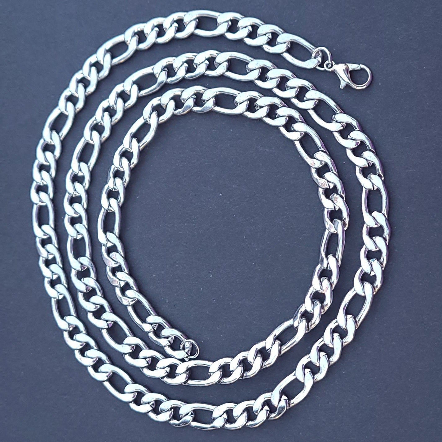 Silver Stainless Steel Figaro Chain with Lobster Claw, in 7mm or 9mm and 24" or 26"