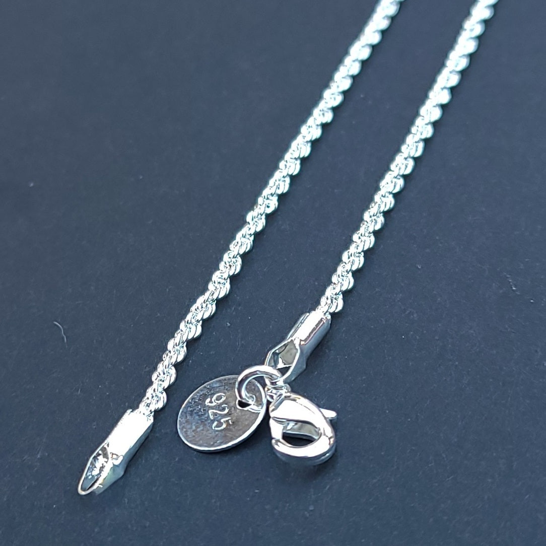 Sterling Silver Plated .925 Rope Chain with Lobster Claw, in 2mm or 4mm and 16" 18" 20" 22" 24"