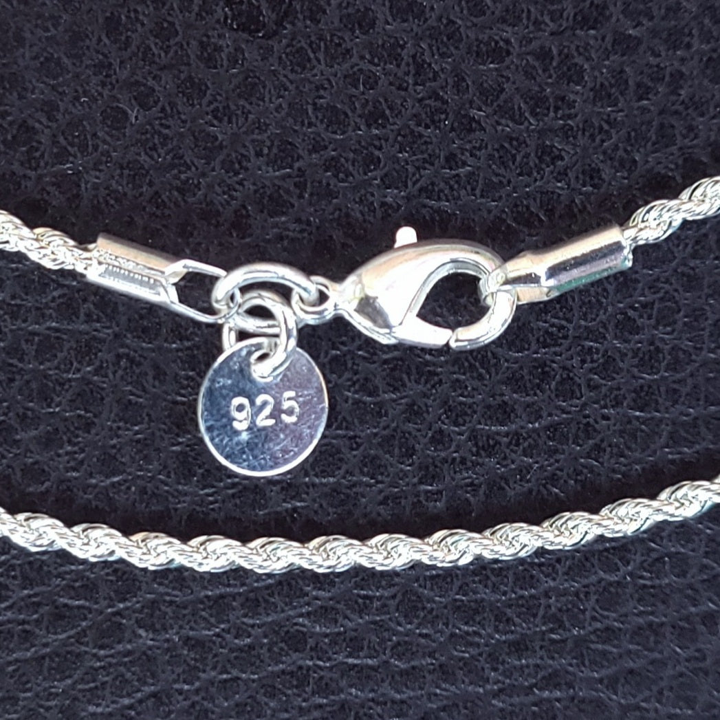 Sterling Silver Plated .925 Rope Chain with Lobster Claw, in 2mm or 4mm and 16" 18" 20" 22" 24"