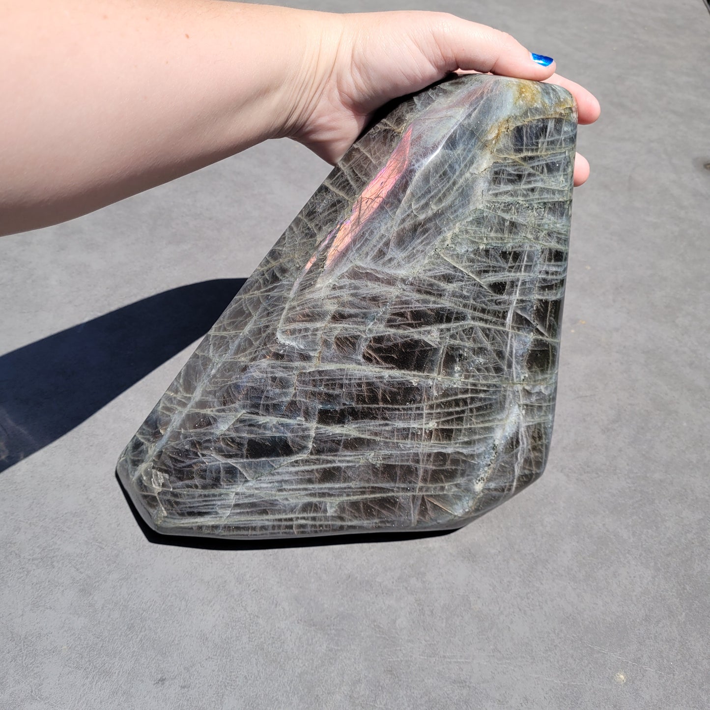 Huge Labradorite Freeform, 13.8LB With Purple and Pink Sunset Flash