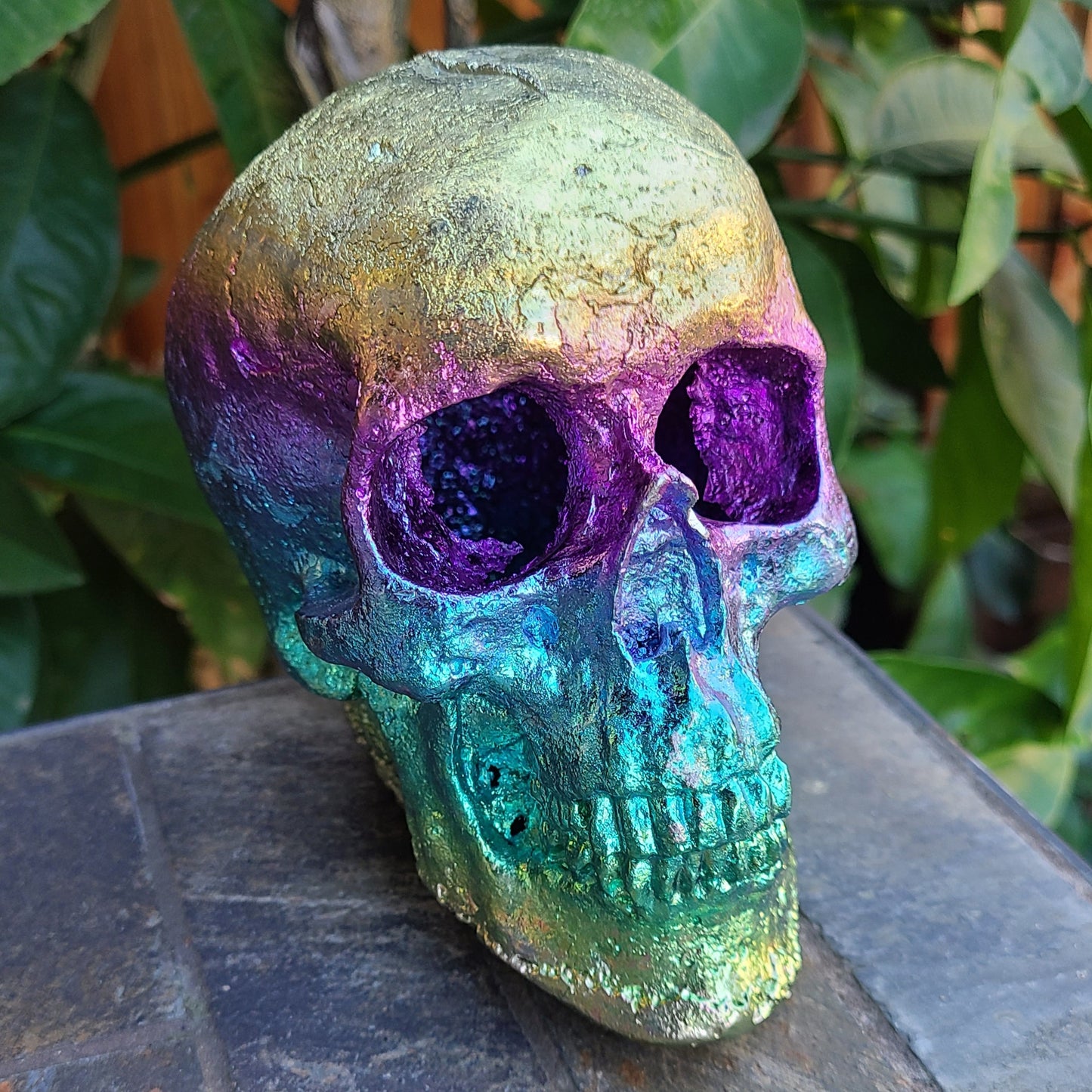 Rainbow Bismuth Human Sized Skull, 4.6 Pounds and 6.5" Made by The Bismuth Smith