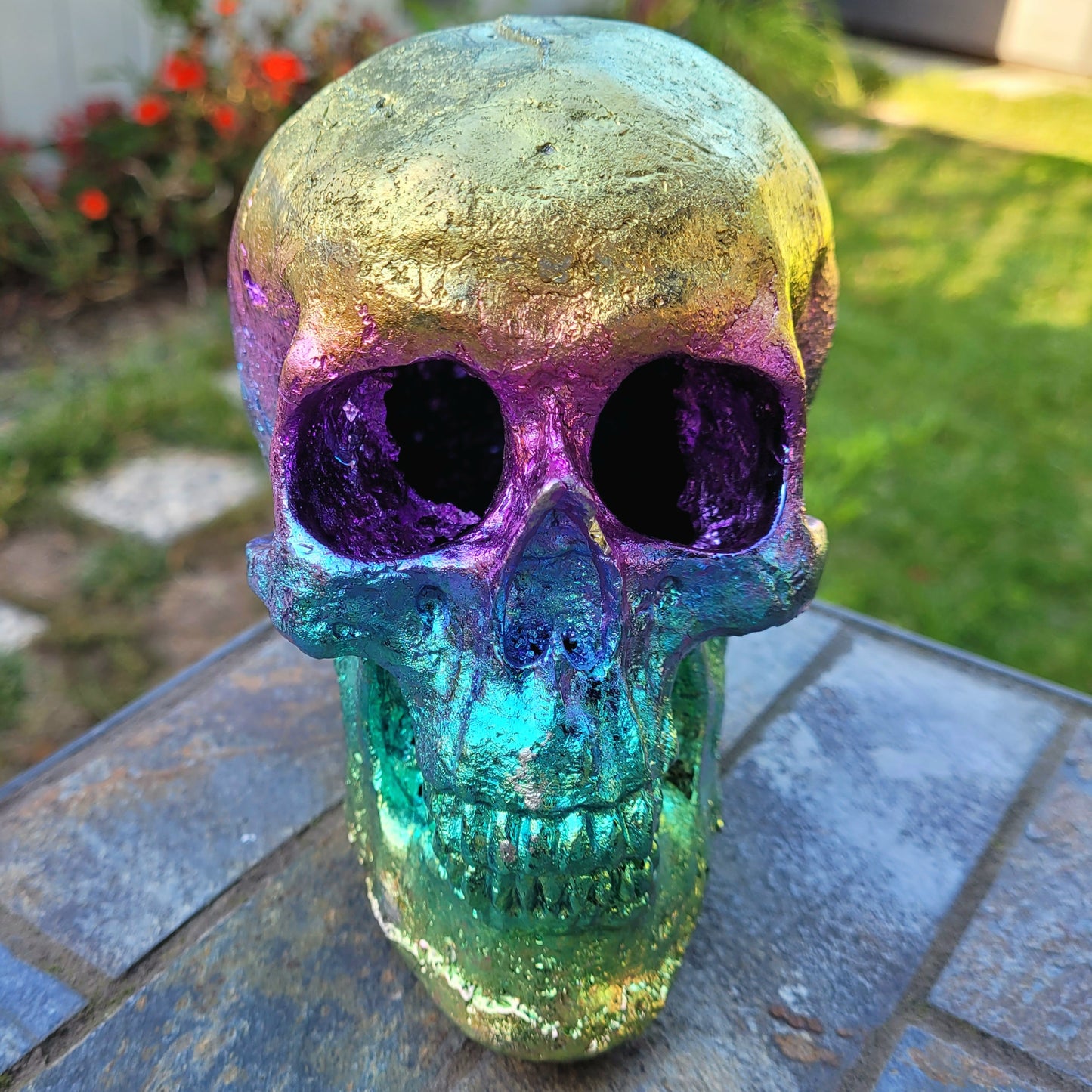 Rainbow Bismuth Human Sized Skull, 4.6 Pounds and 6.5" Made by The Bismuth Smith