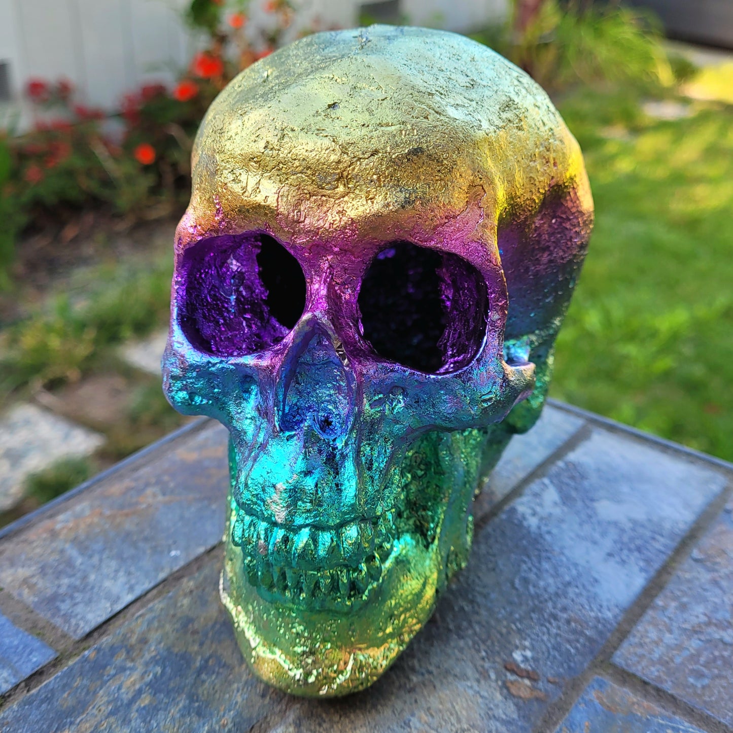 Rainbow Bismuth Human Sized Skull, 4.6 Pounds and 6.5" Made by The Bismuth Smith