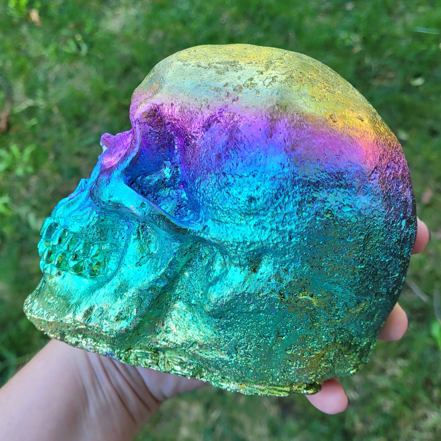 Rainbow Bismuth Human Sized Skull, 4.6 Pounds and 6.5" Made by The Bismuth Smith