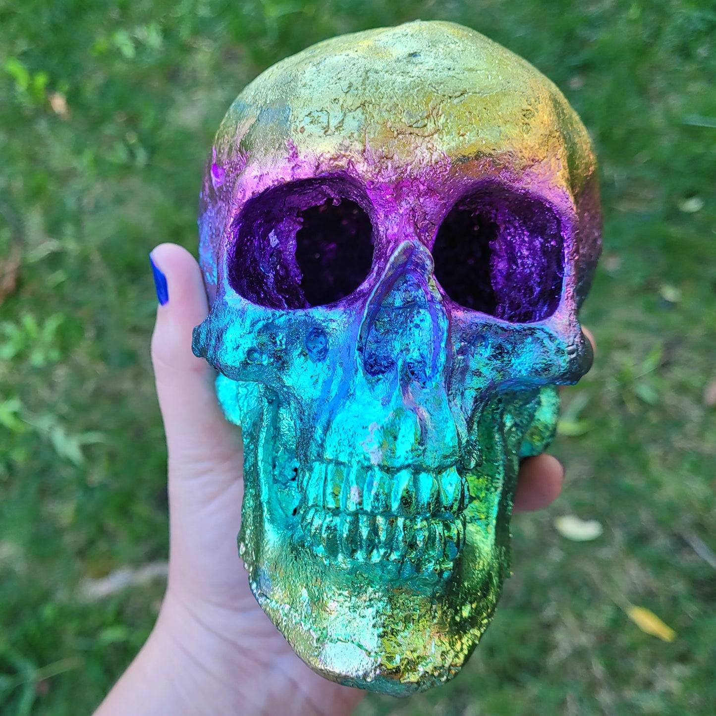 Rainbow Bismuth Human Sized Skull, 4.6 Pounds and 6.5" Made by The Bismuth Smith