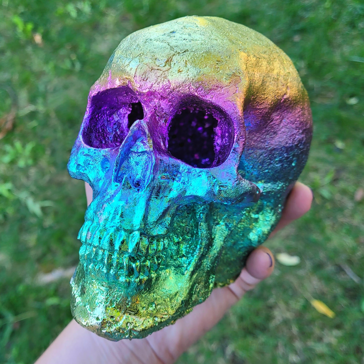 Rainbow Bismuth Human Sized Skull, 4.6 Pounds and 6.5" Made by The Bismuth Smith