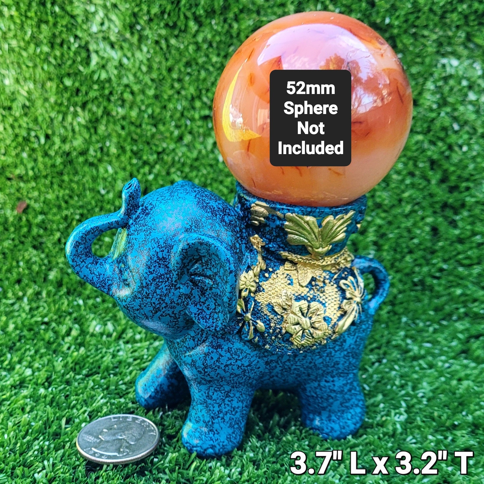 Elephant Sphere Stand in Teal and Gold, for Crystal Balls or Eggs 1.5" to 3.2"