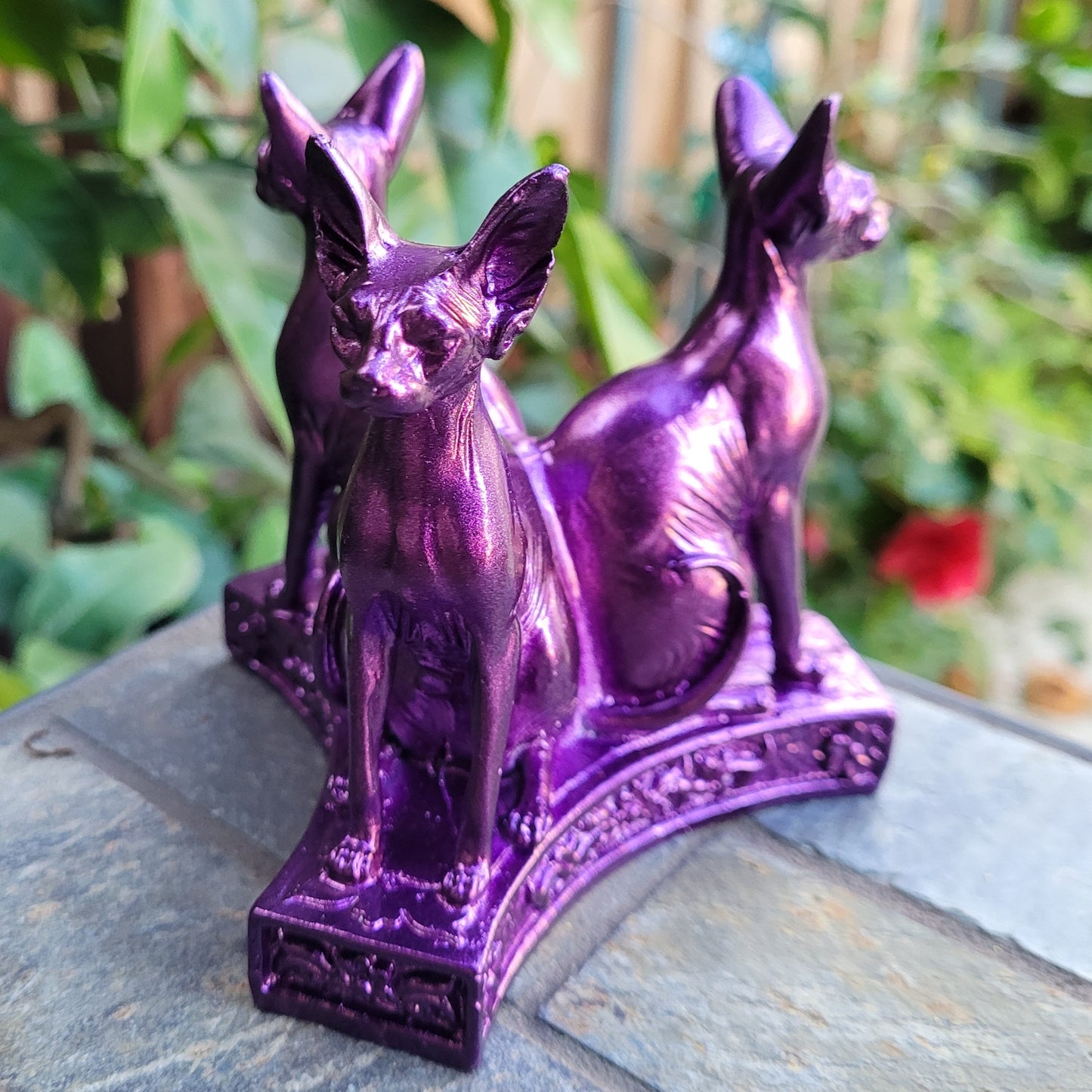 Egyptian Cat Sphere Display Stand in Purple or Black for Crystal Balls or Eggs 2" to 5" (51mm to 126mm)