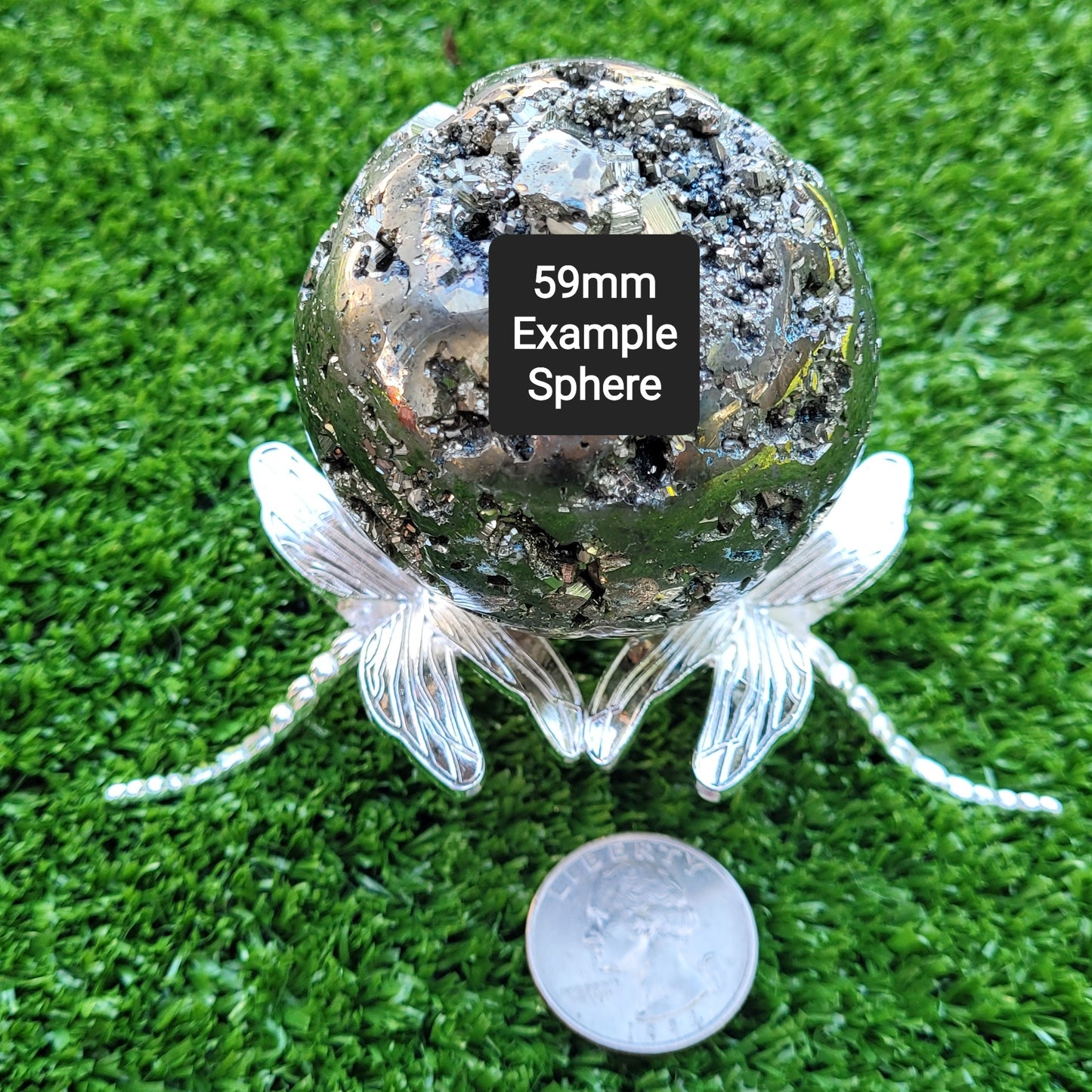 Dragonfly Sphere Holder Stand in Silver, for Crystal Balls 1.1" to 3" (27mm to 77mm)