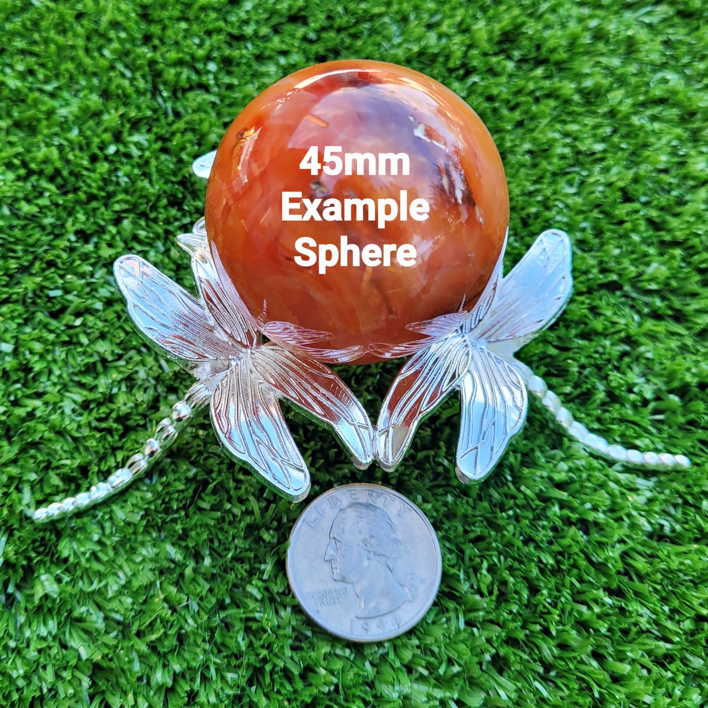 Dragonfly Sphere Holder Stand in Silver, for Crystal Balls 1.1" to 3" (27mm to 77mm)