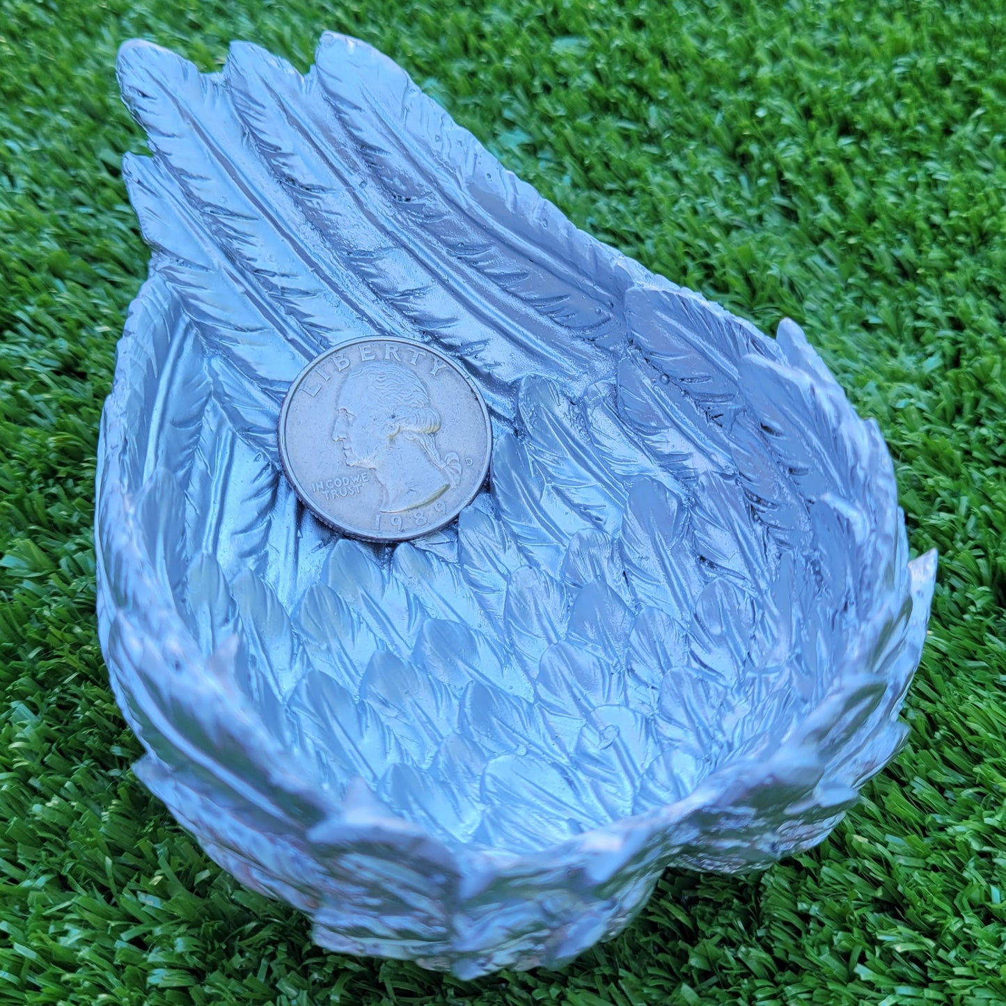 Angel Wings Heart Shaped Dish in Silver or White, for Crystal Balls and Other Treasures