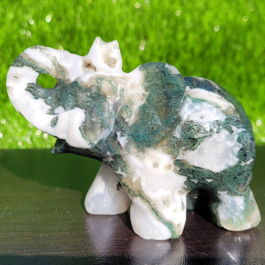Druzy Moss Agate Crystal Elephant