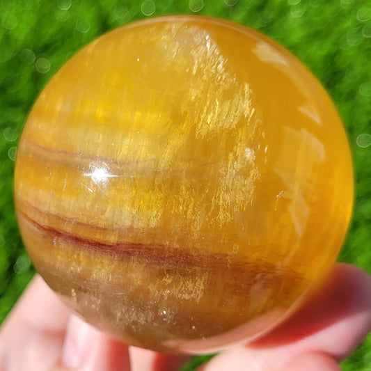 Yellow Banded Fluorite Crystal Sphere, 394g, 2.4", 62mm