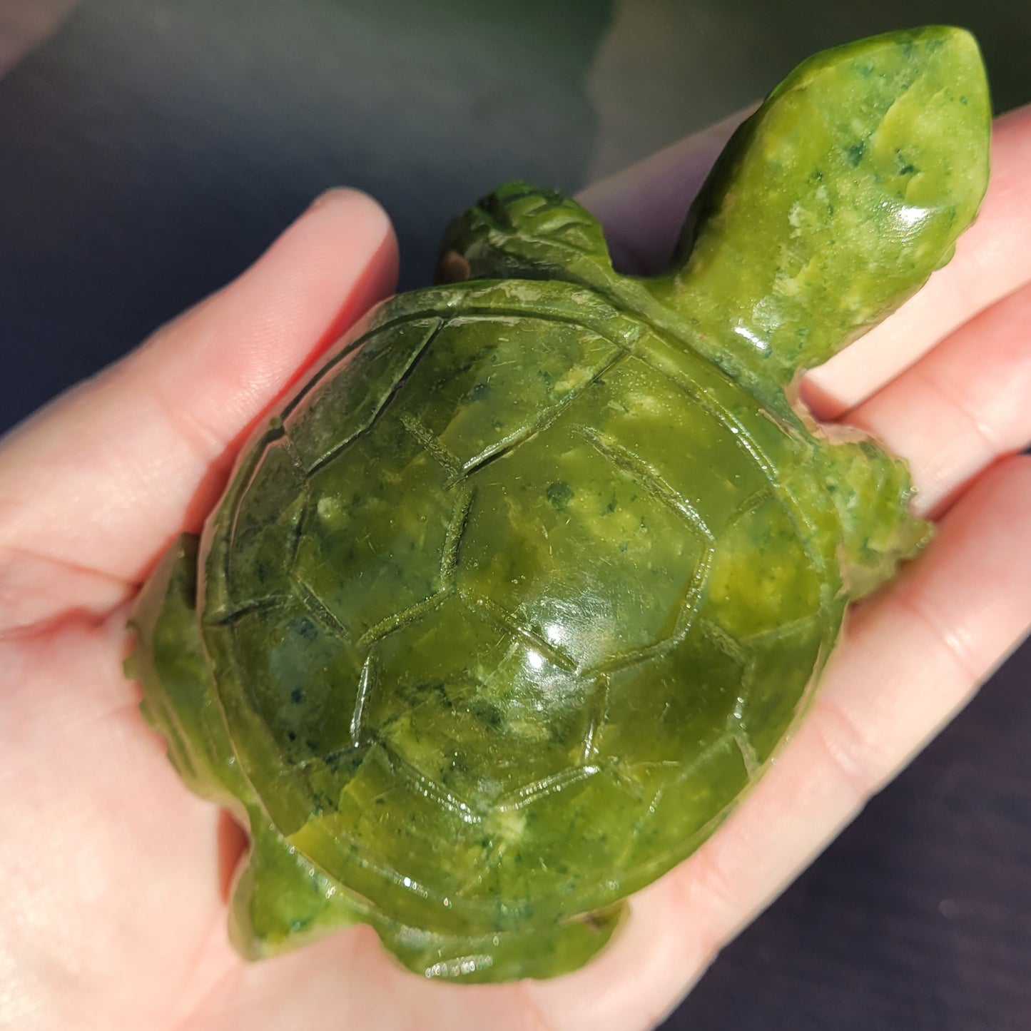 Large Green Jade Crystal Turtle, 4.4"