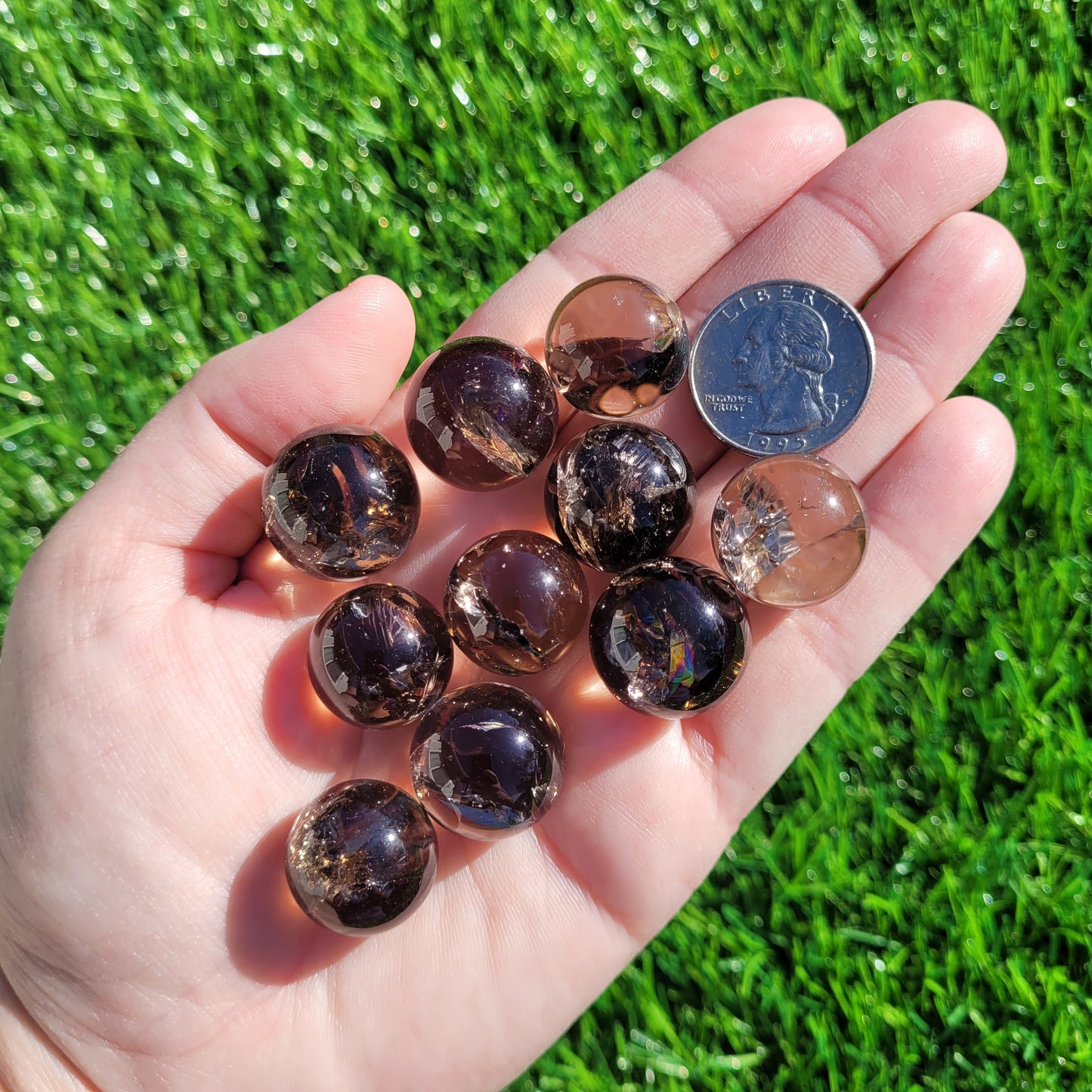 Smokey Quartz Mini Sphere with Rainbows, .6" to .8", 17mm to 20mm