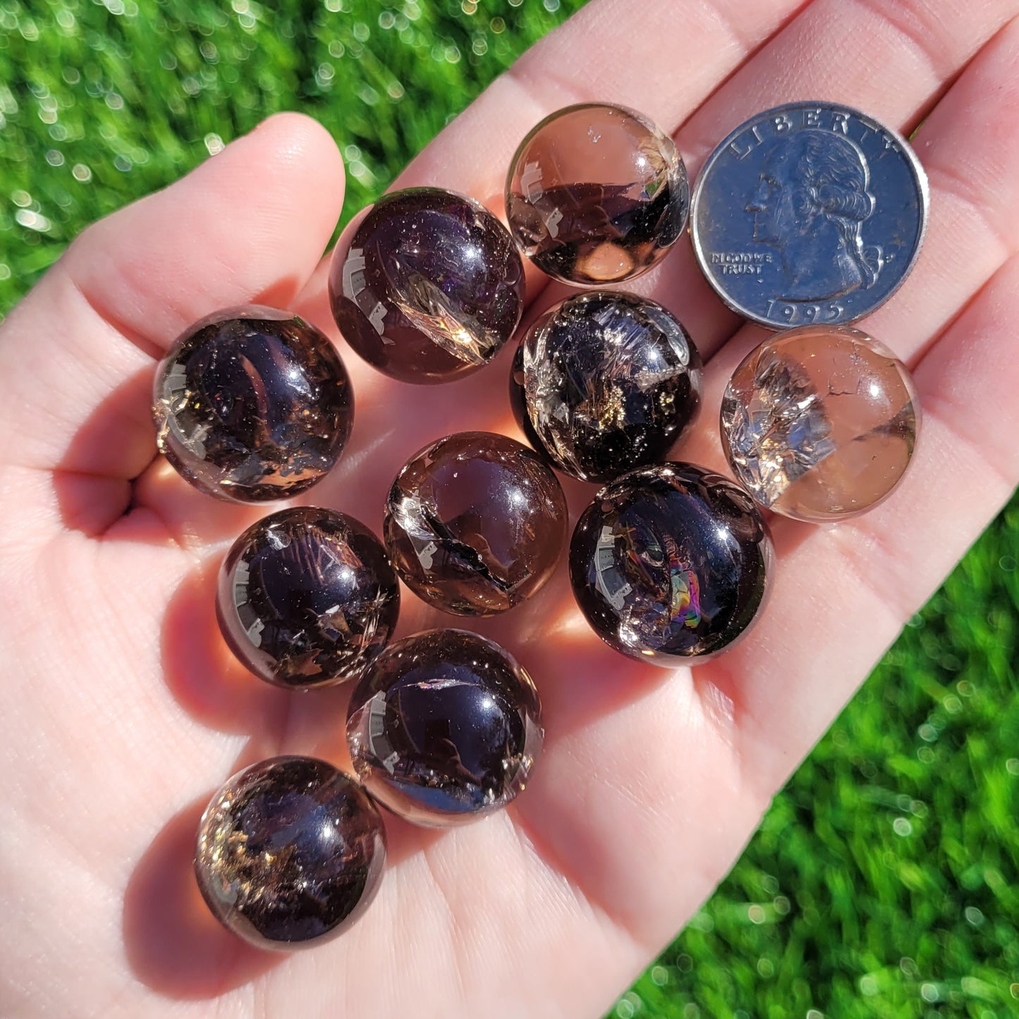 Smokey Quartz Mini Sphere with Rainbows, .6" to .8", 17mm to 20mm