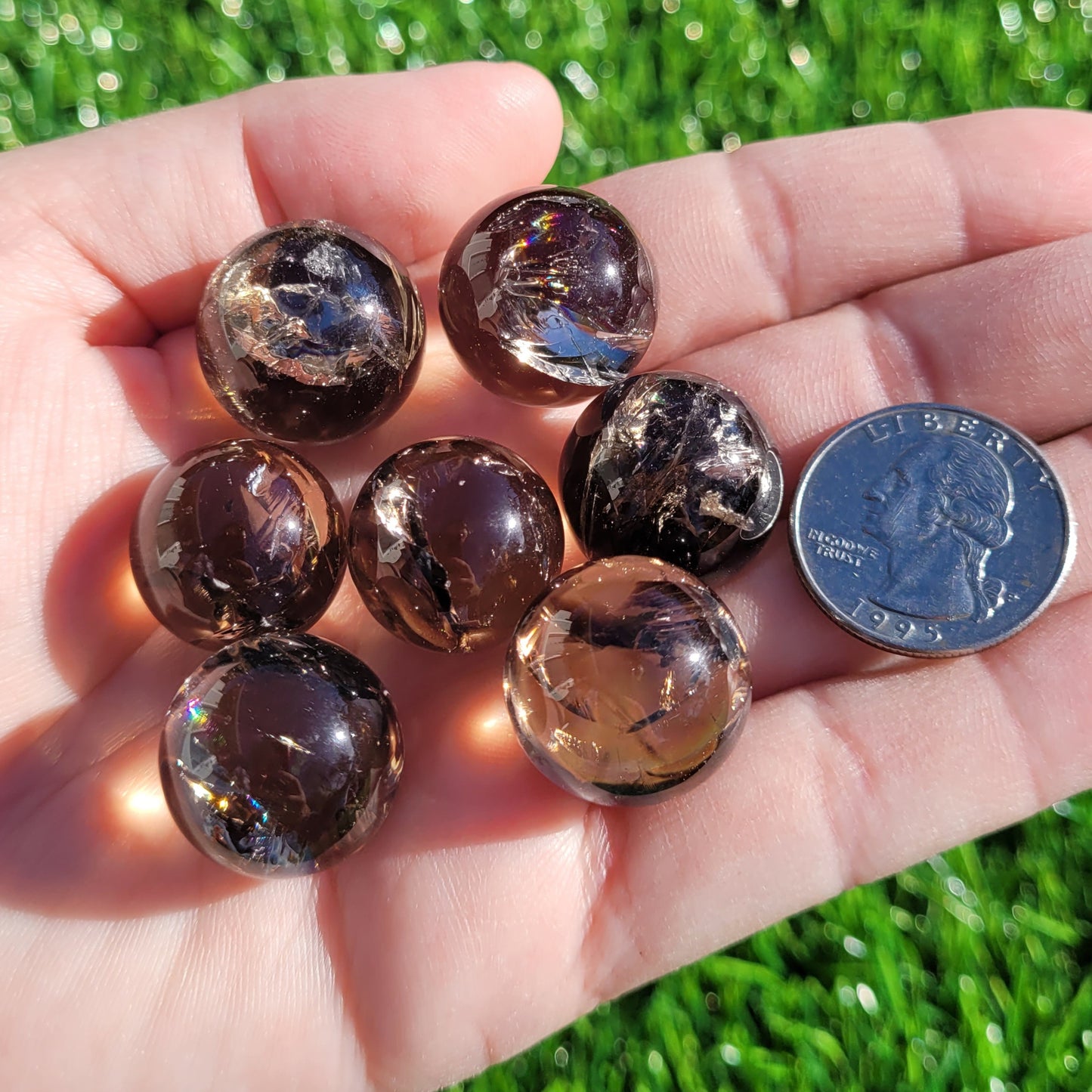 Smokey Quartz Mini Sphere with Rainbows, .6" to .8", 17mm to 20mm