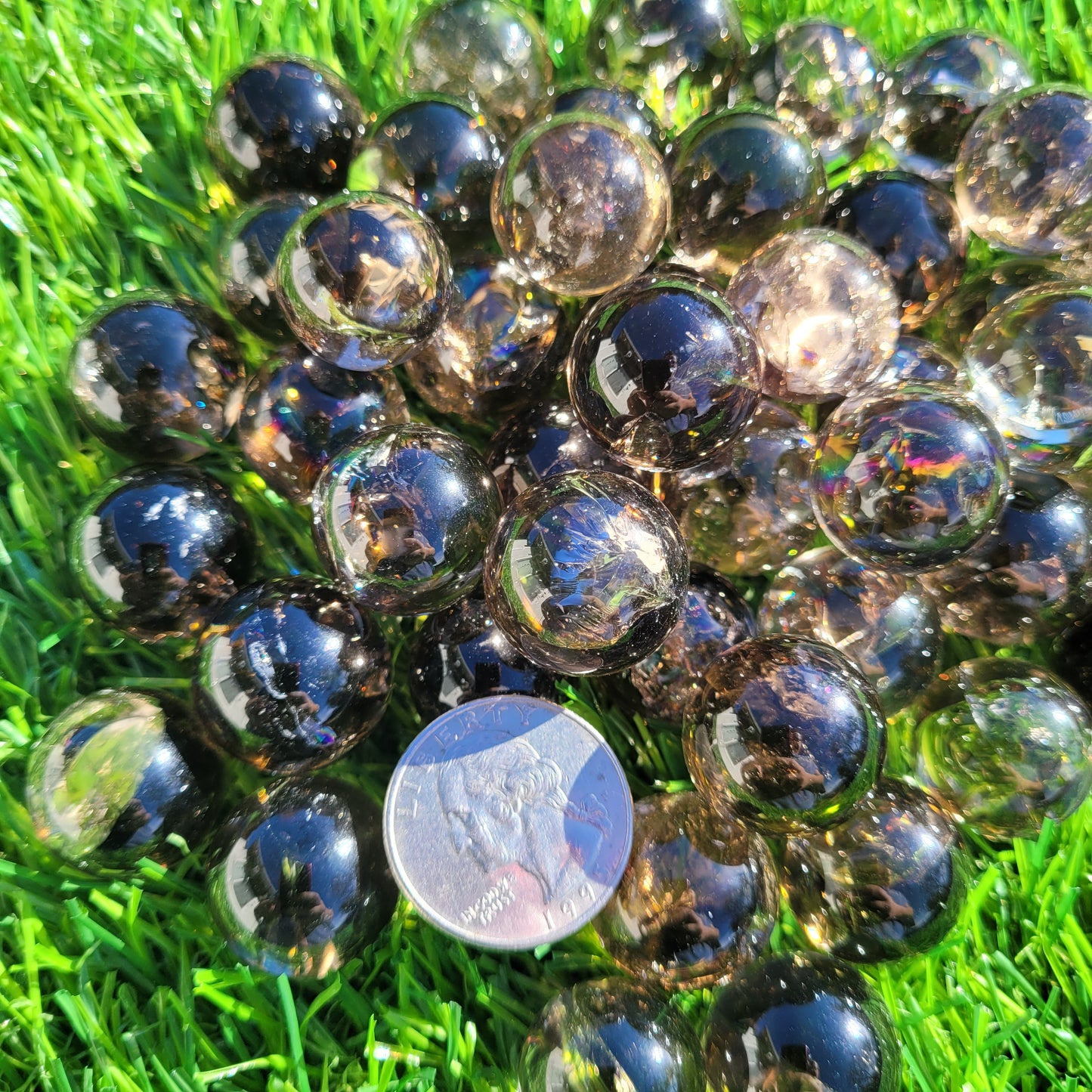 Smokey Quartz Mini Sphere with Rainbows, .6" to .8", 17mm to 20mm