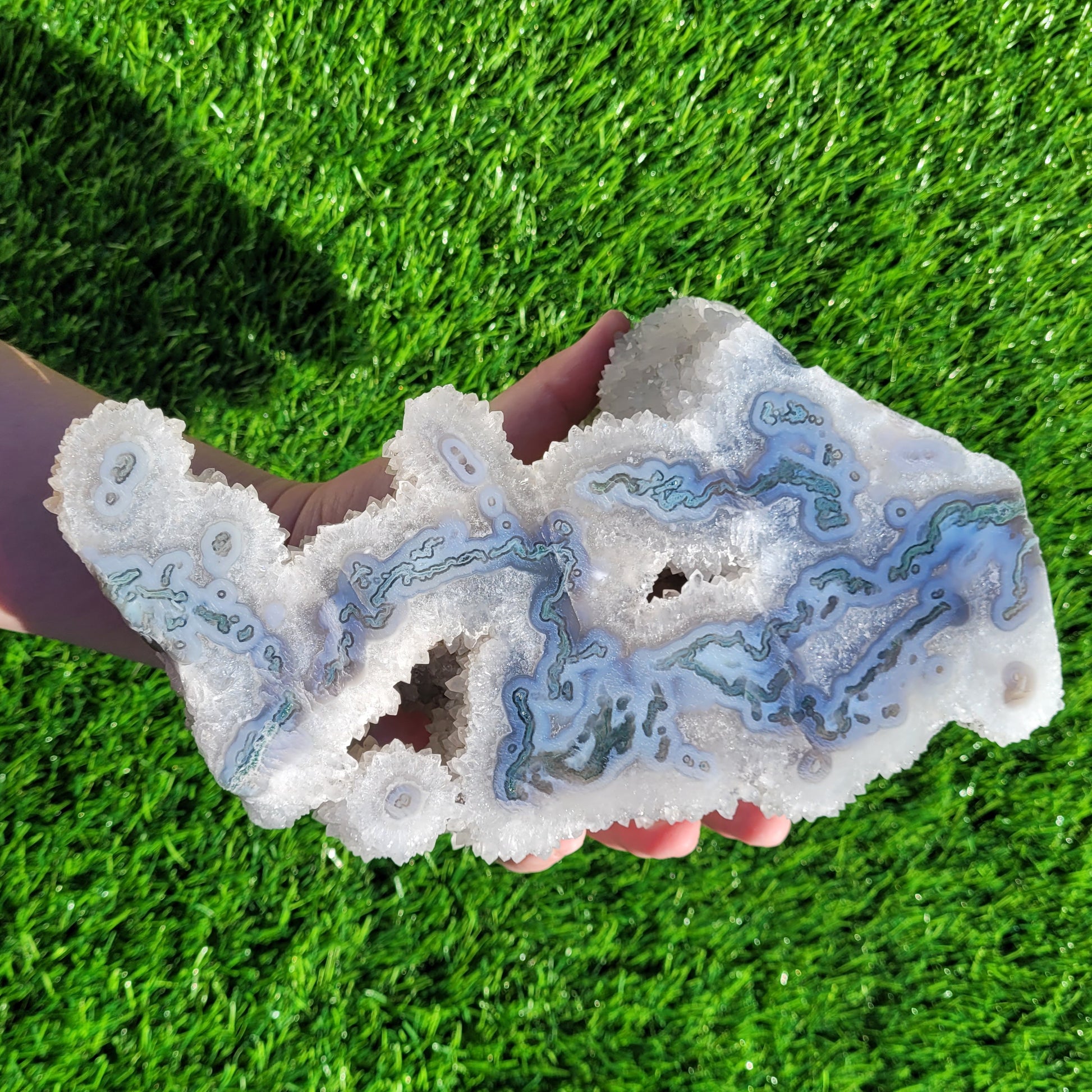 Druzy Moss Agate Stalactite Specimen and Slab,