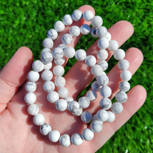 White and Gray Howlite Crystal Beaded Crystal Stretch Bracelet, 8mm