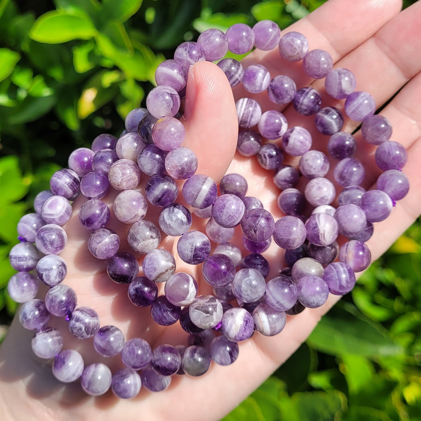 Dream Amethyst Round Crystal Beaded Stretch Bracelet, 8mm