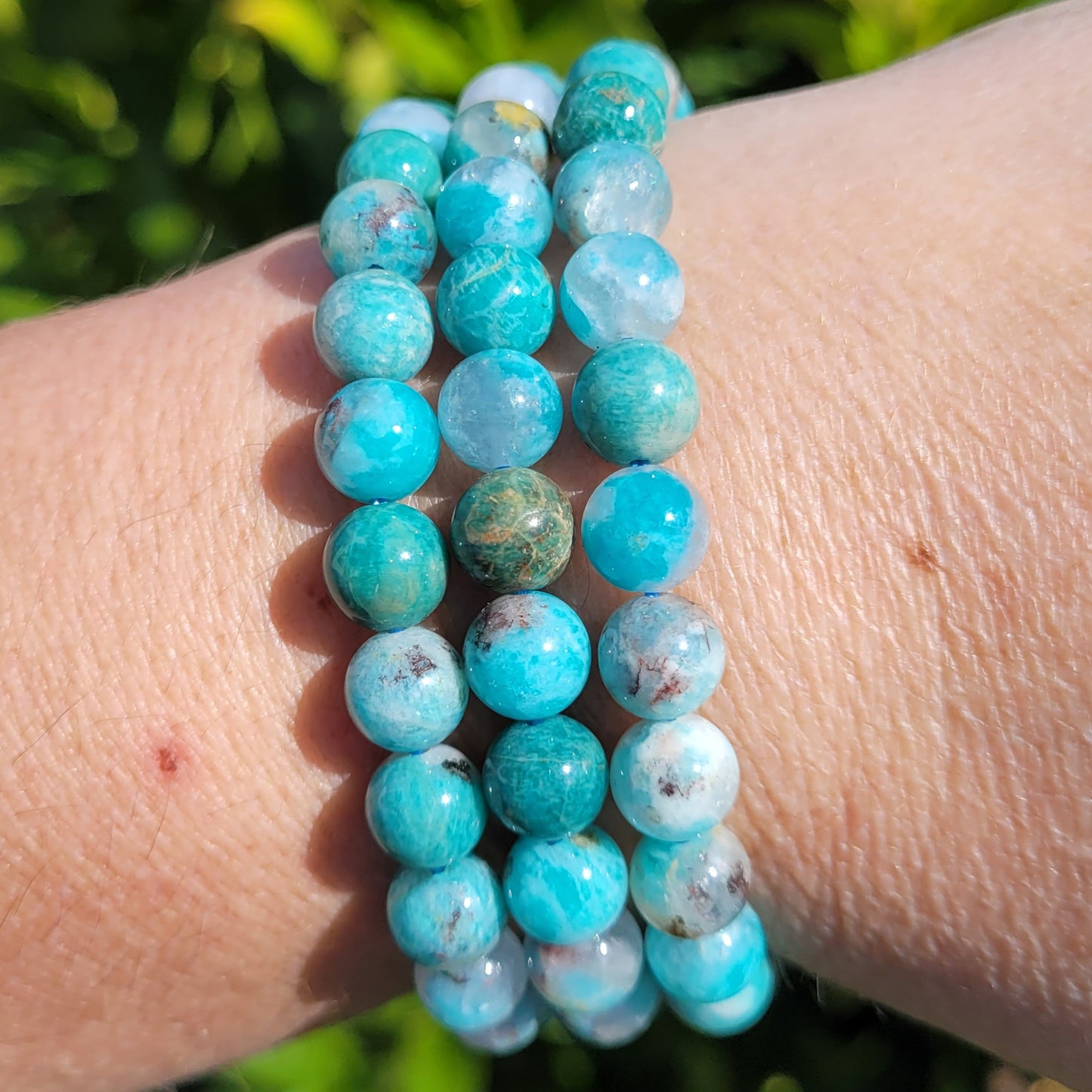 Amazonite Round Crystal Beaded Stretch Bracelet, 8mm