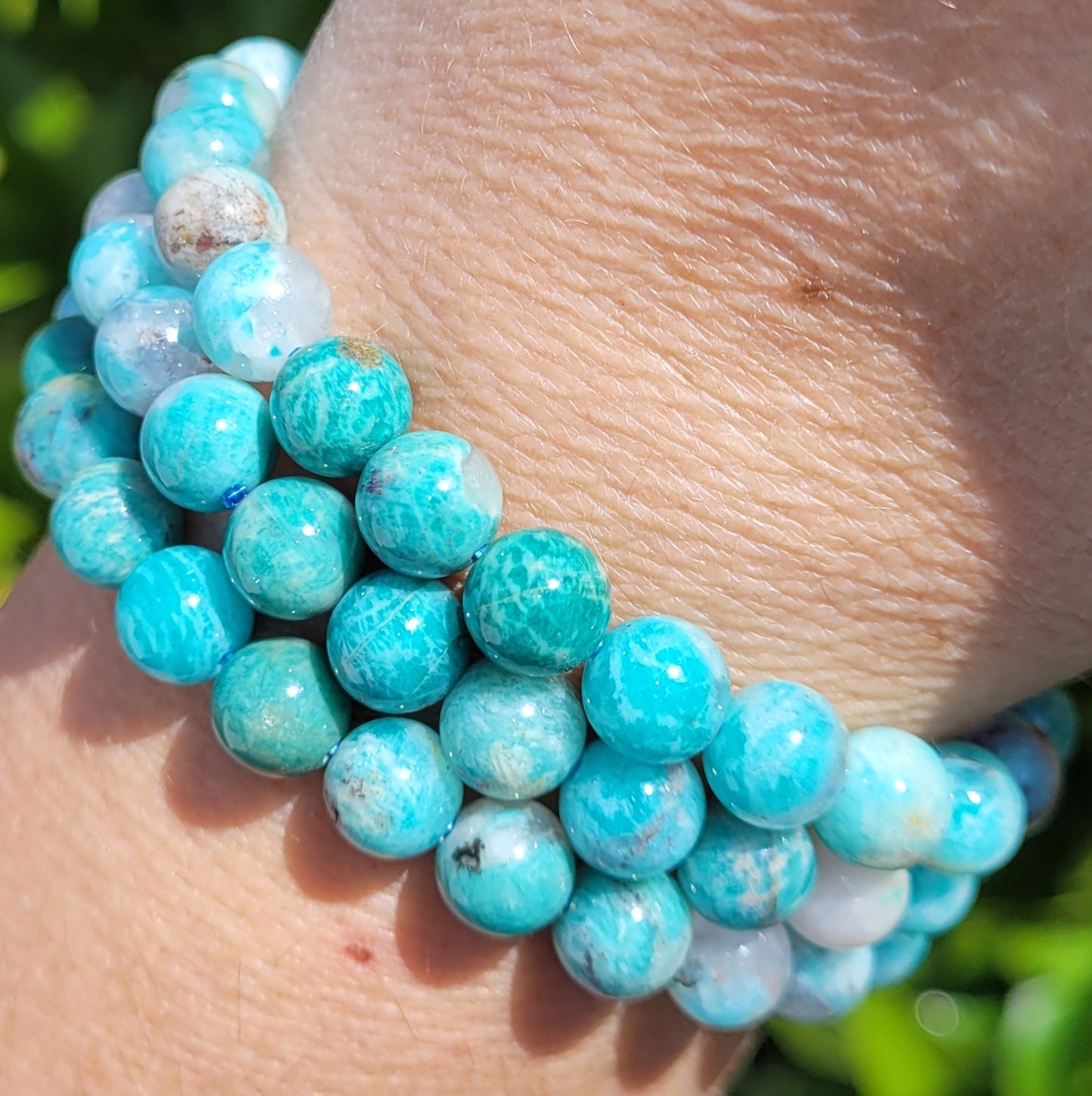 Amazonite Round Crystal Beaded Stretch Bracelet, 8mm