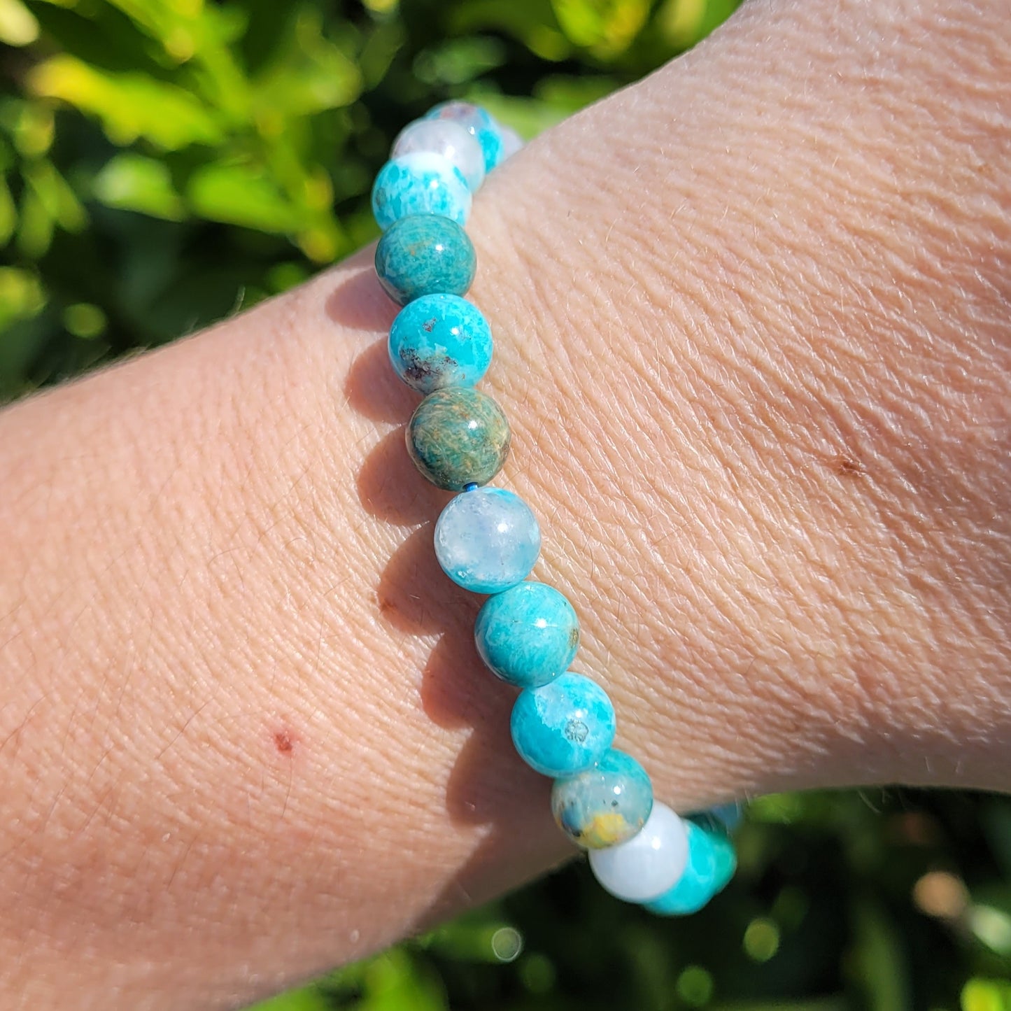 Amazonite Round Crystal Beaded Stretch Bracelet, 8mm