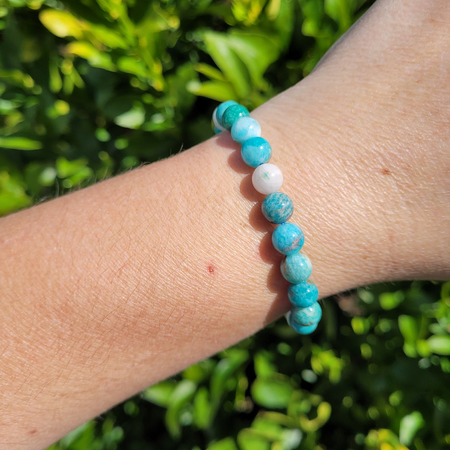 Amazonite Round Crystal Beaded Stretch Bracelet, 8mm