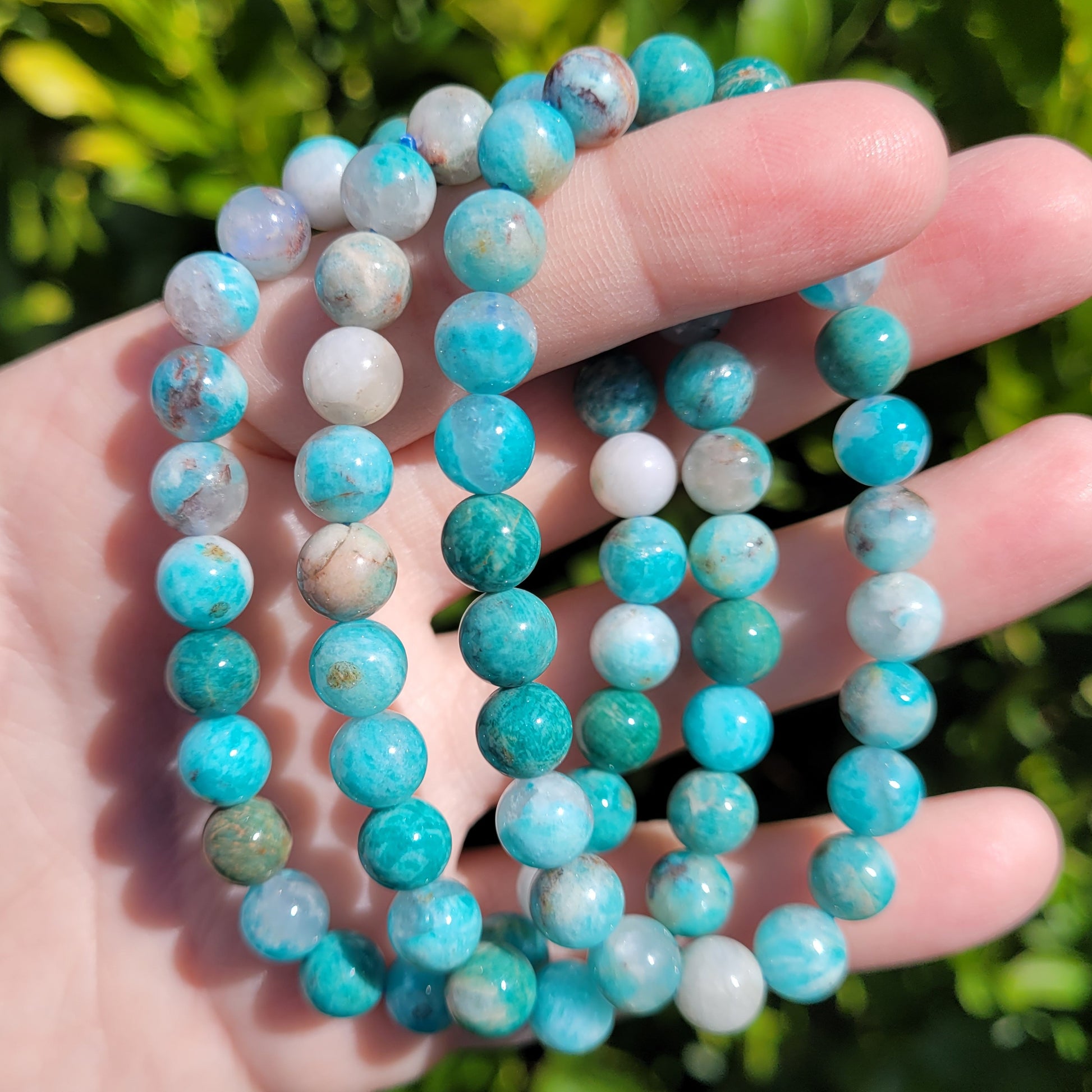 Amazonite Round Crystal Beaded Stretch Bracelet, 8mm