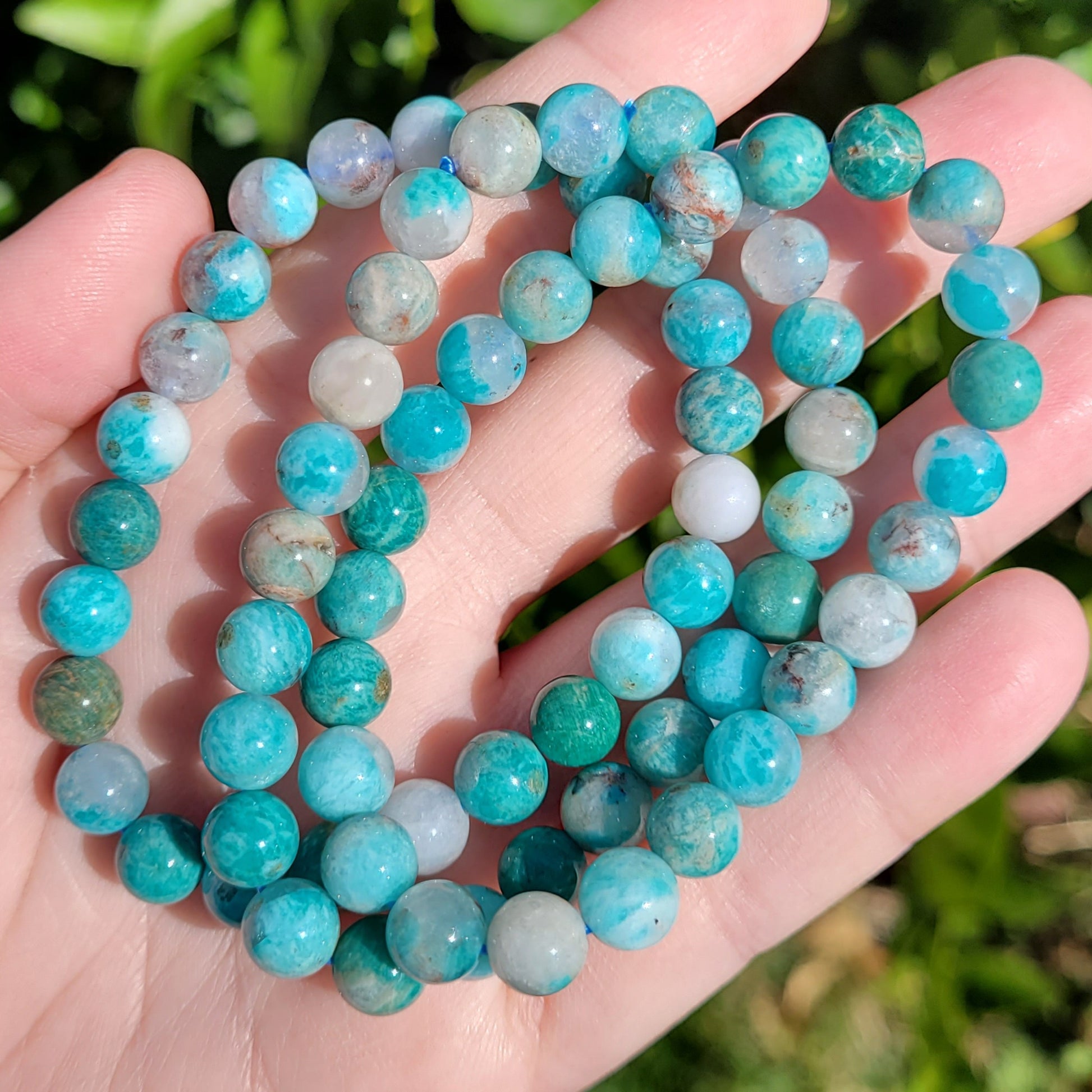 Amazonite Round Crystal Beaded Stretch Bracelet, 8mm