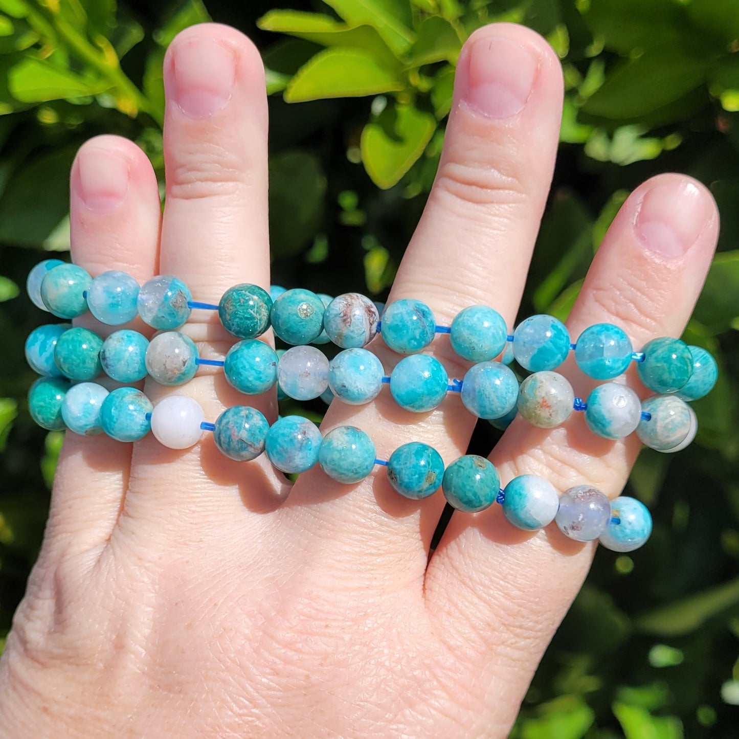 Amazonite Round Crystal Beaded Stretch Bracelet, 8mm