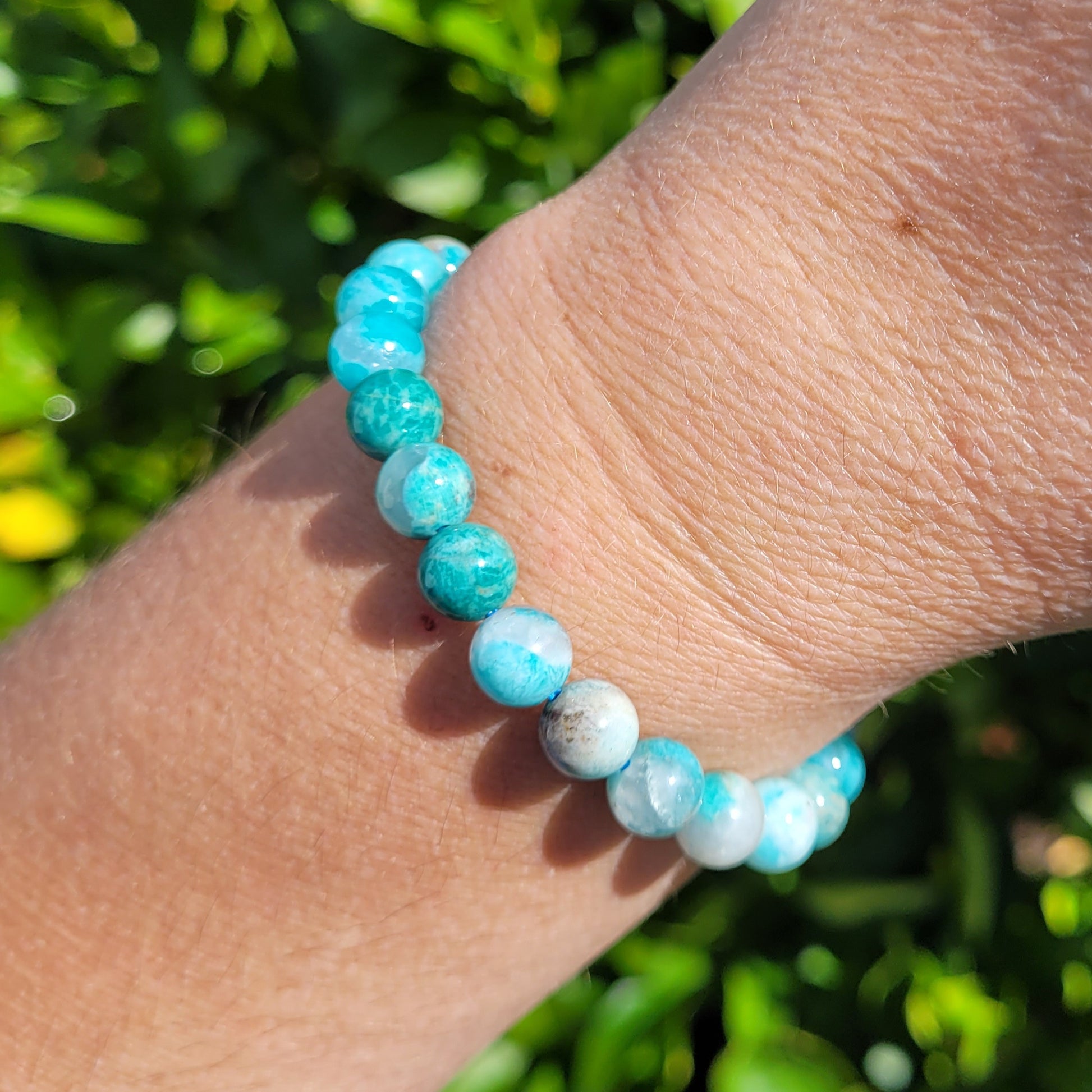 Amazonite Round Crystal Beaded Stretch Bracelet, 8mm