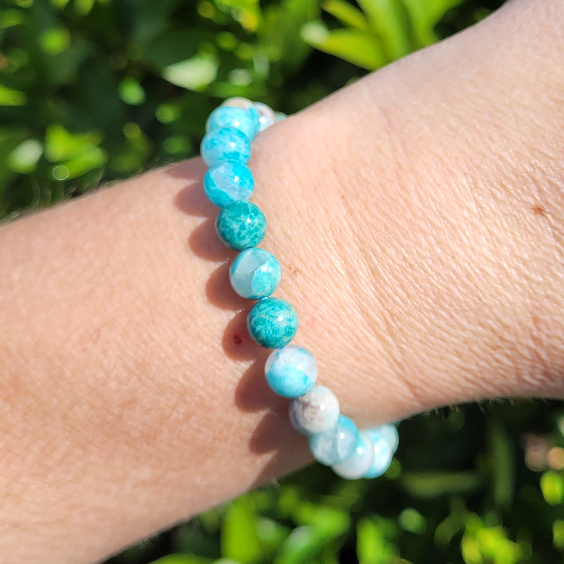 Amazonite Round Crystal Beaded Stretch Bracelet, 8mm