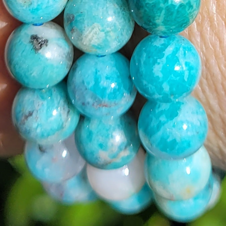 Amazonite Round Crystal Beaded Stretch Bracelet, 8mm