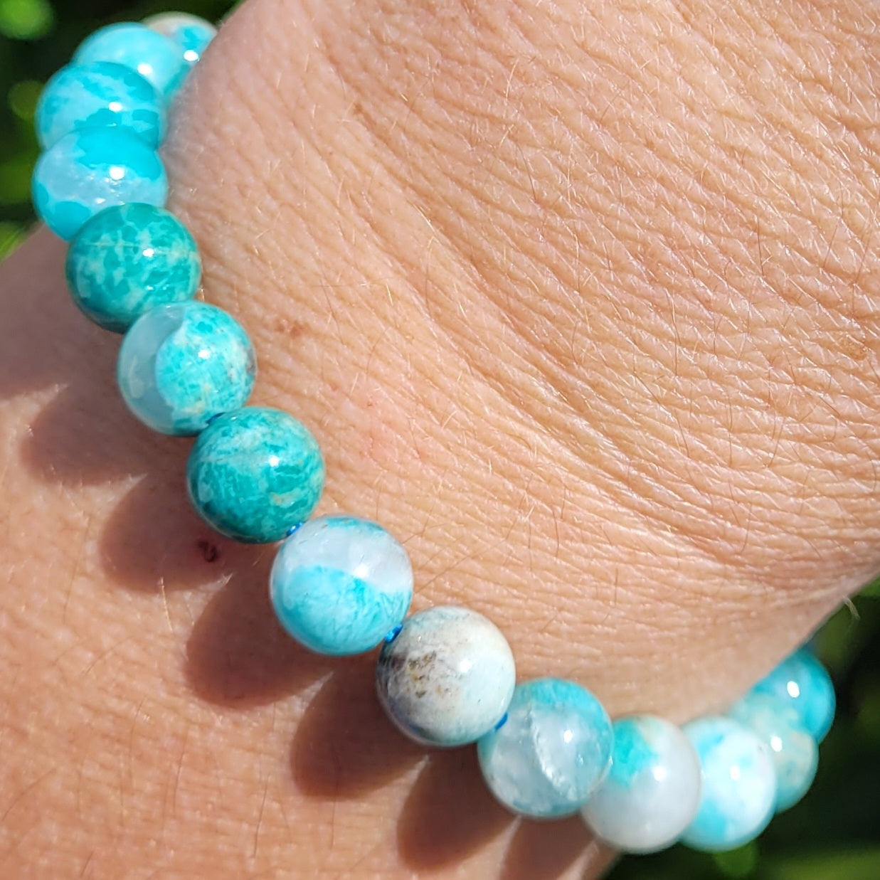 Amazonite Round Crystal Beaded Stretch Bracelet, 8mm