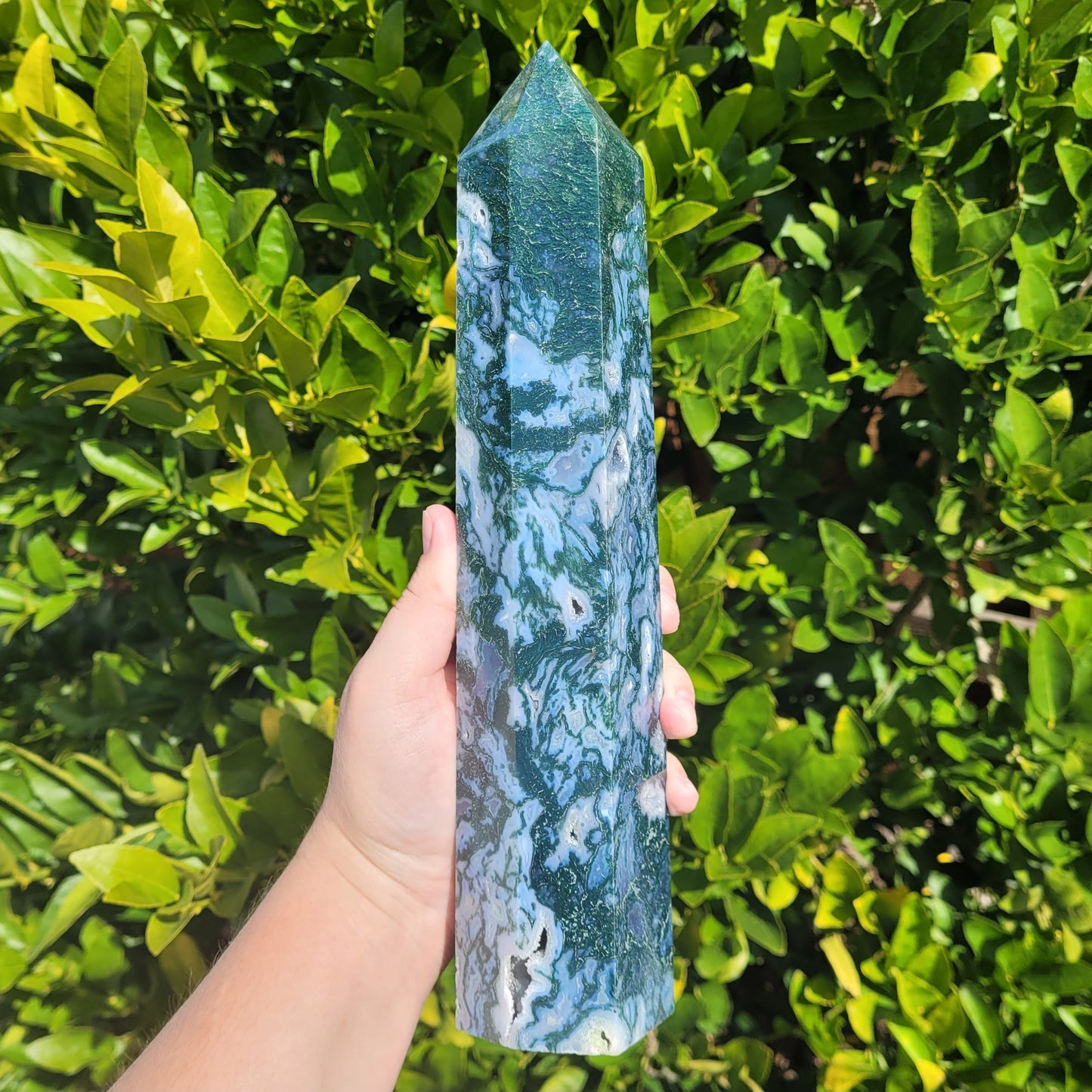 Large Moss Agate Crystal Tower