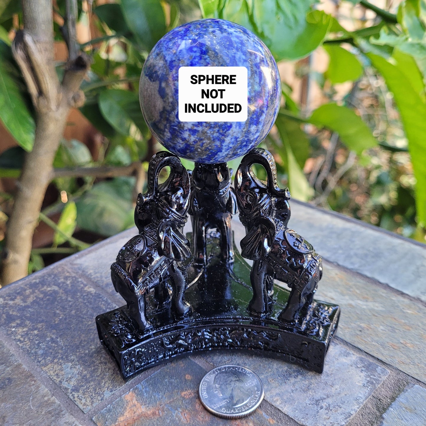 Black Triple Elephant Sphere Holder Display Stand for Crystal Balls or Eggs 2" to 5" (51mm to 126mm) 