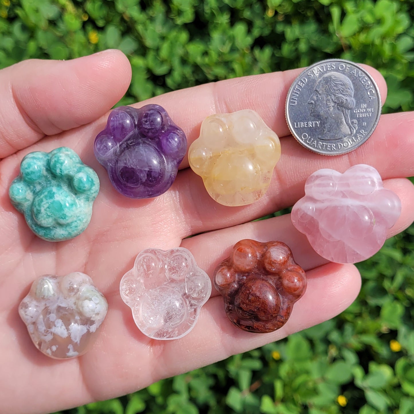 Paw Shaped Crystal in Fire Quartz, Clear Quartz, Amethyst, Amazonite or Flower Agate