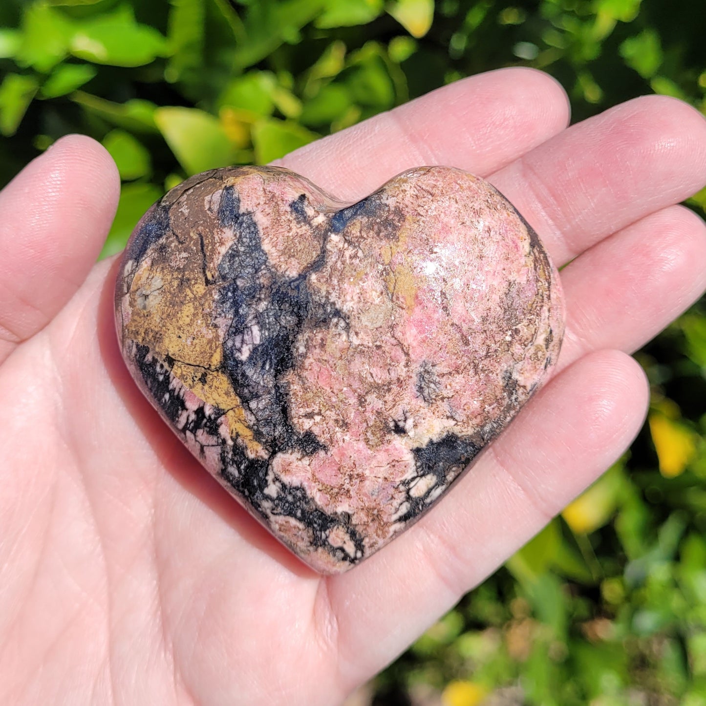 Rhodonite Heart Crystal, 2.5"x 2.3", 146 Grams