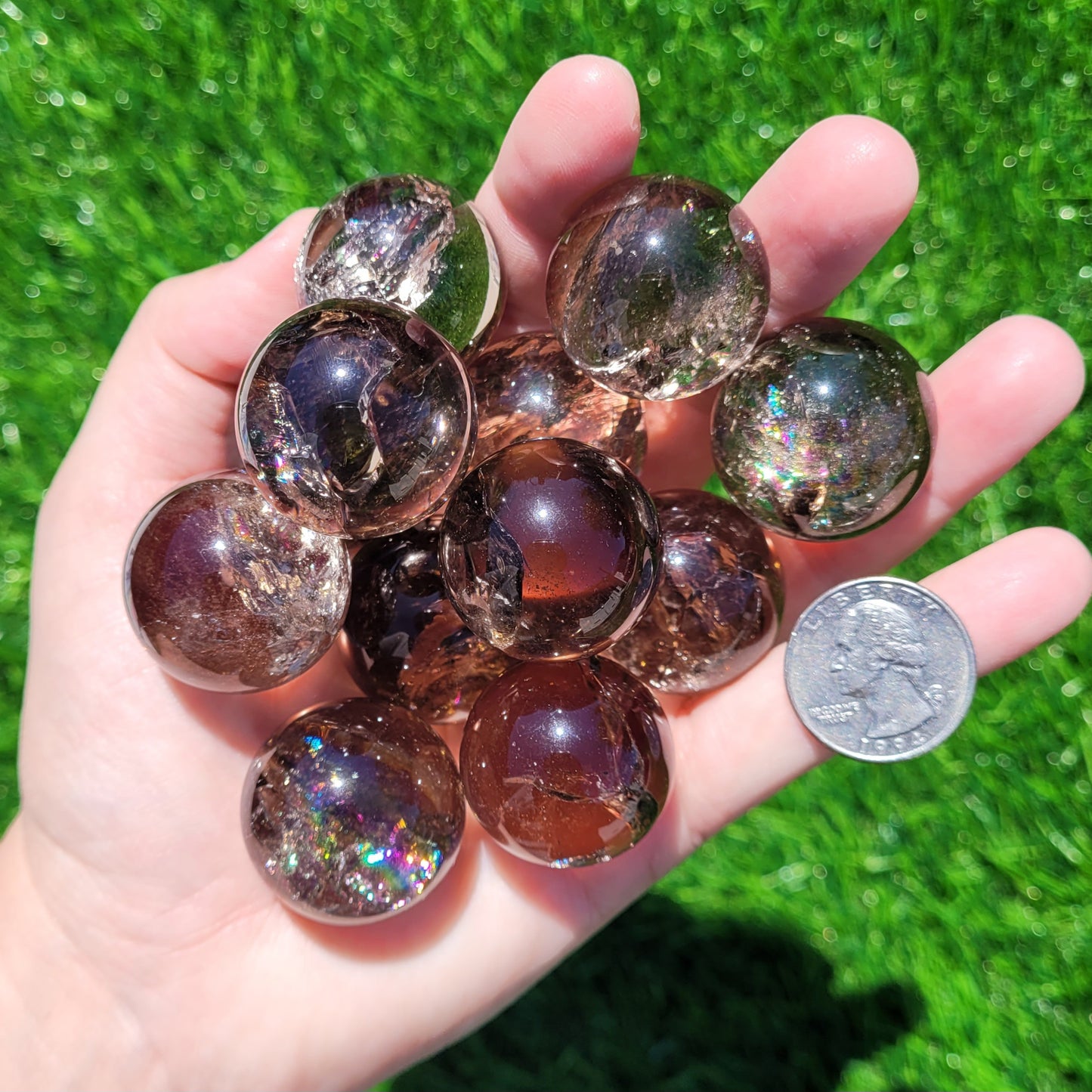 Smokey Quartz Mini Sphere with Rainbows, 1.1" to 1.2", 28mm to 29mm