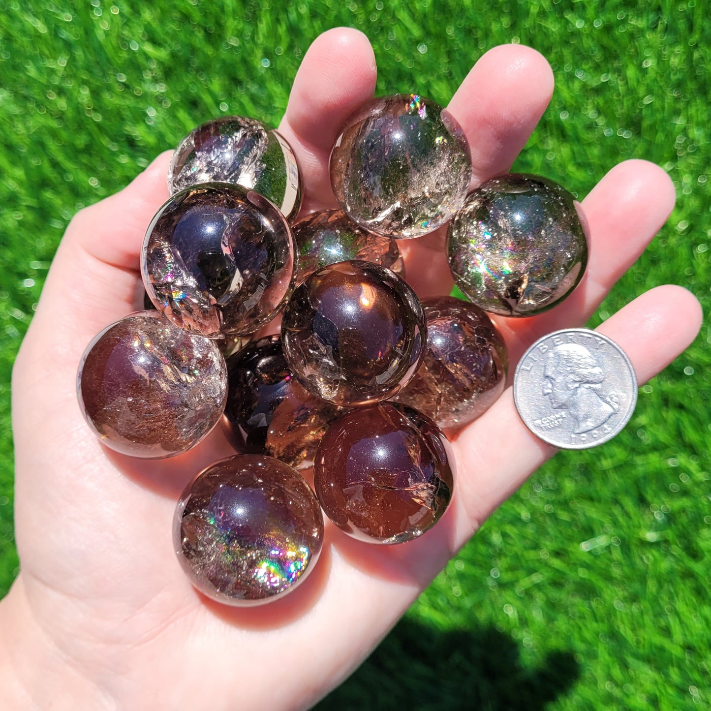 Smokey Quartz Mini Sphere with Rainbows, 1.1" to 1.2", 28mm to 29mm