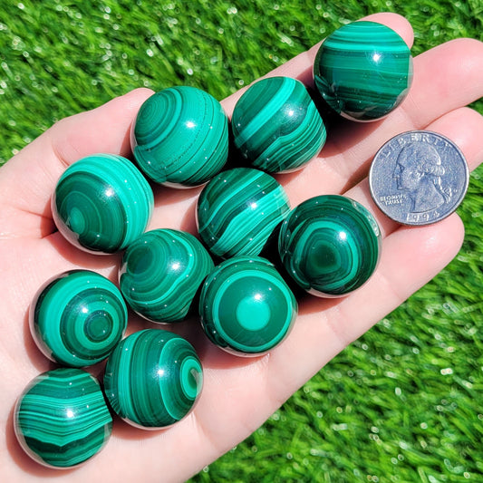 Malachite Crystal Sphere, 25mm to 26mm